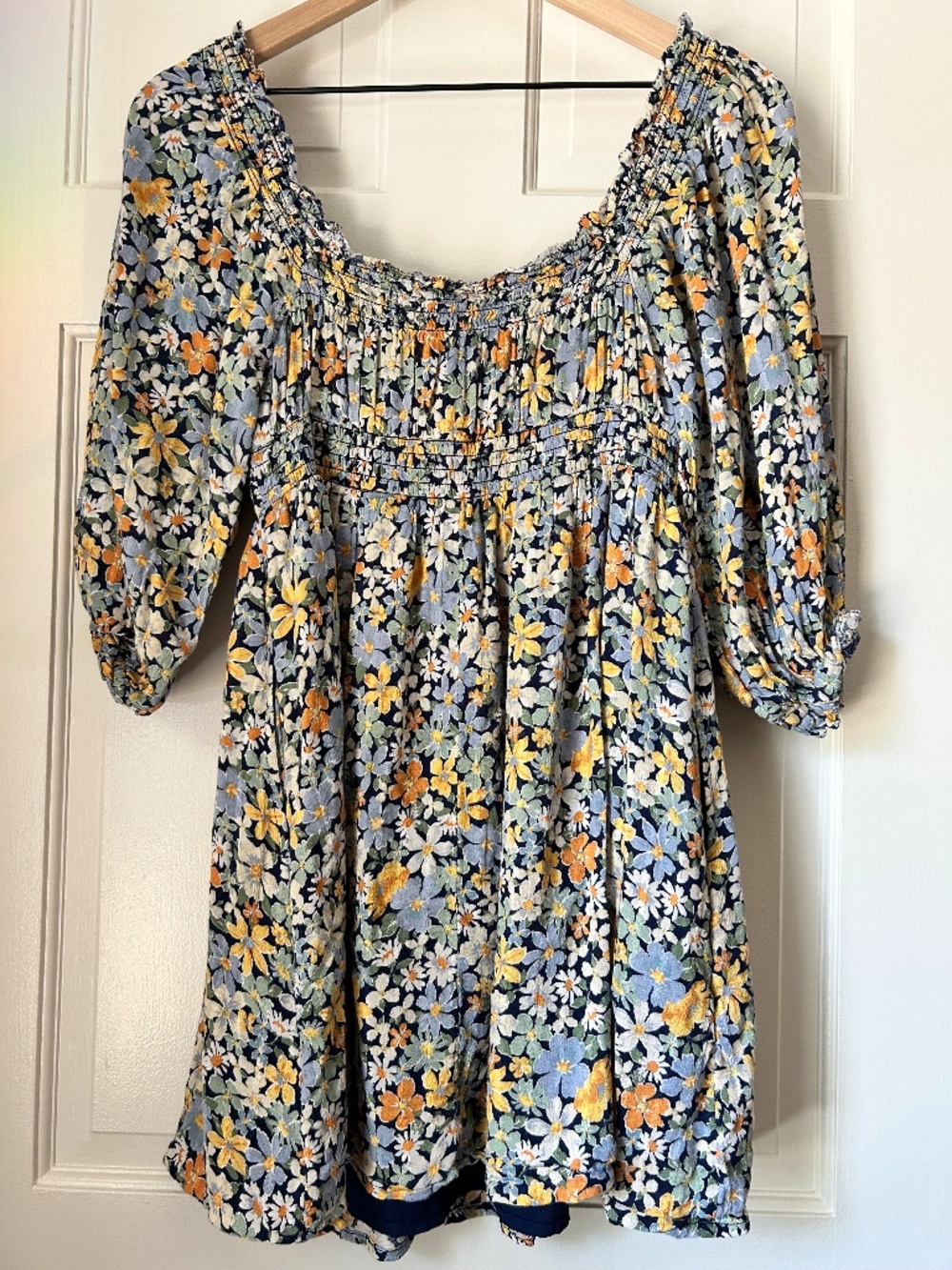 American Eagle Floral Smocked Puff Sleeve Mini Dress Boho - Picture 5 of 7